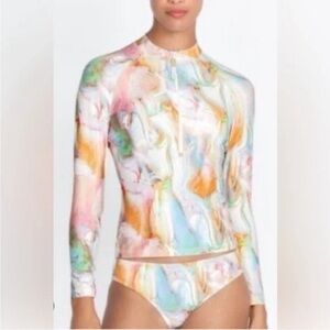 Johnny Was Calme Surf Shirt Multi Pastel Marbled 1/3 Zip Fitted NWT Size XXL